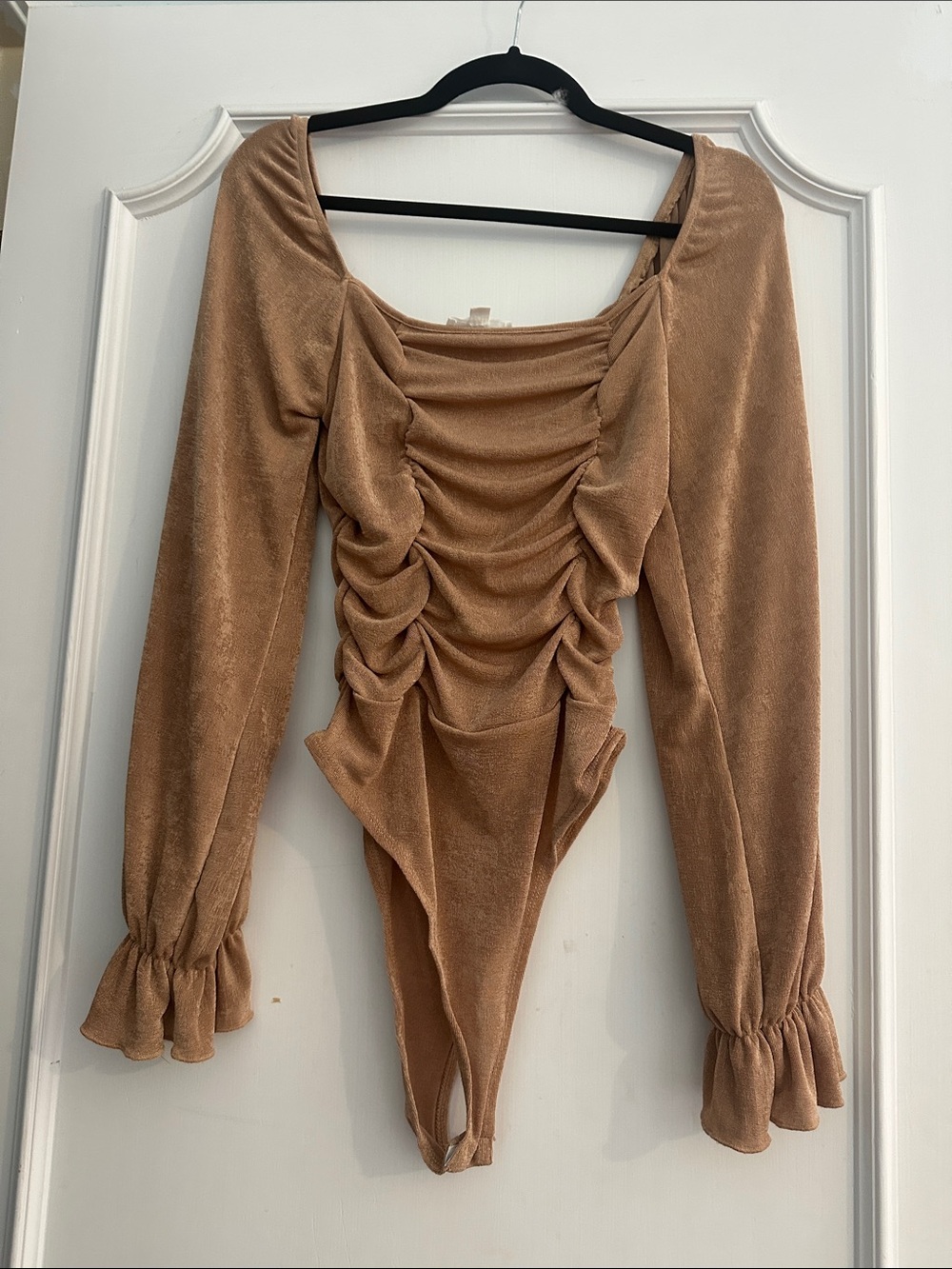 Peach Love California Champagne Gold Ruched Bodysuit